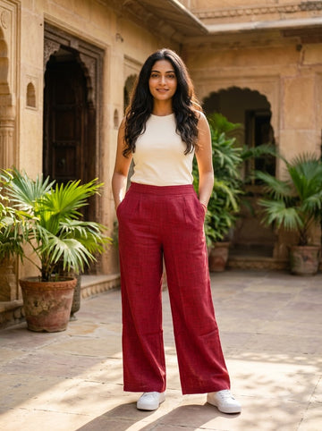COTTON PALAZO-RED SMALL CHECKS