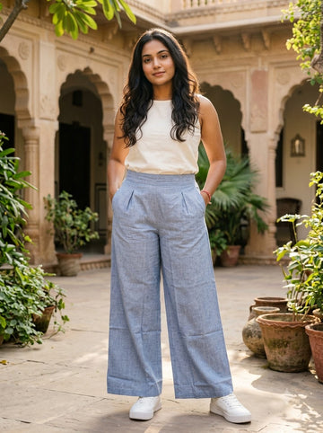 PLAIN PALAZO -DENIM BLUE