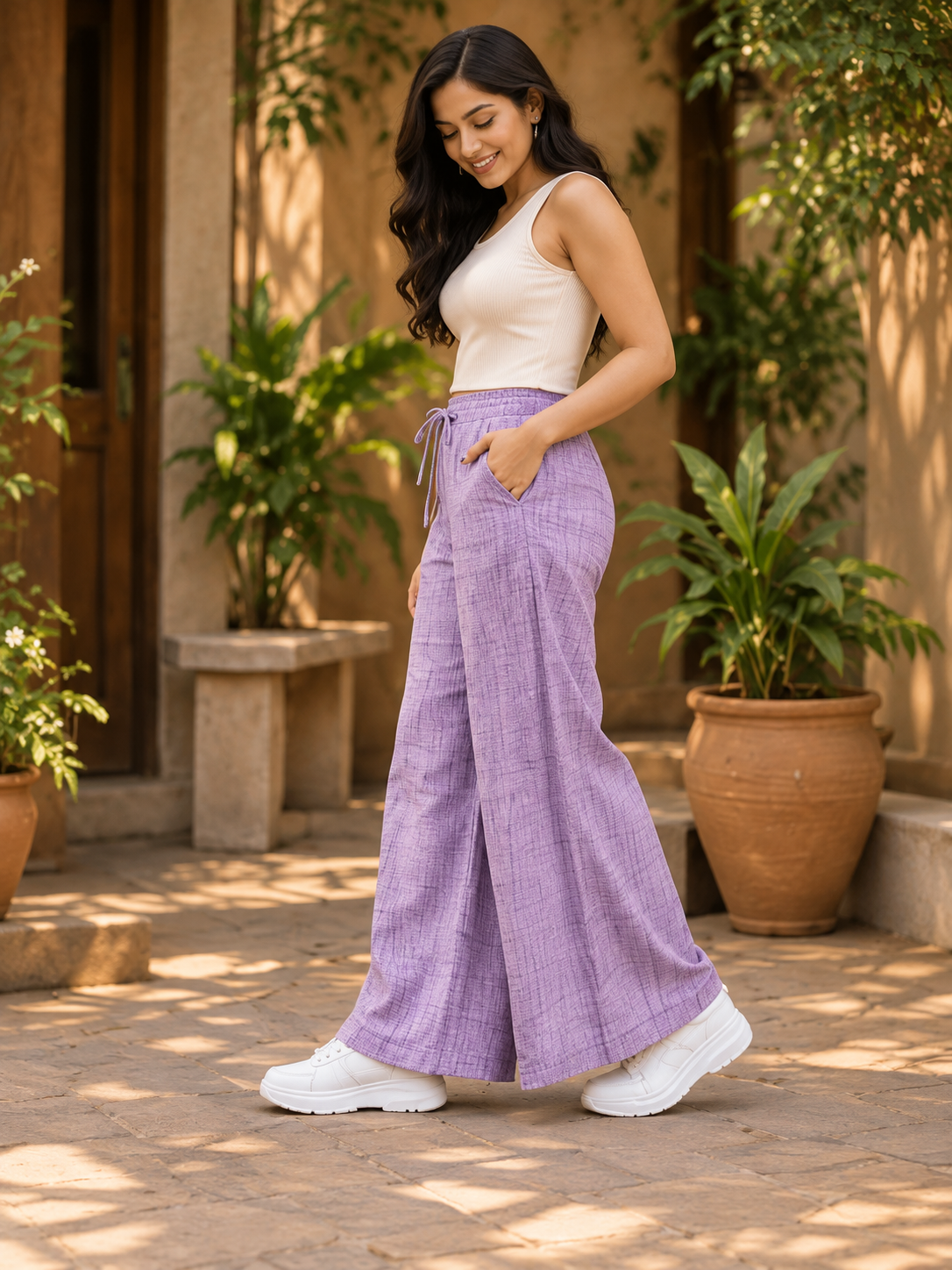 COTTON PALAZO-LAVENDER
