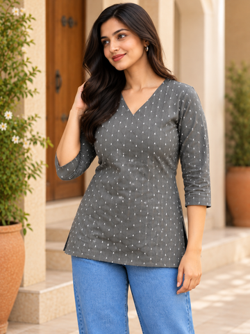 Ziva Grey Motif Short Top