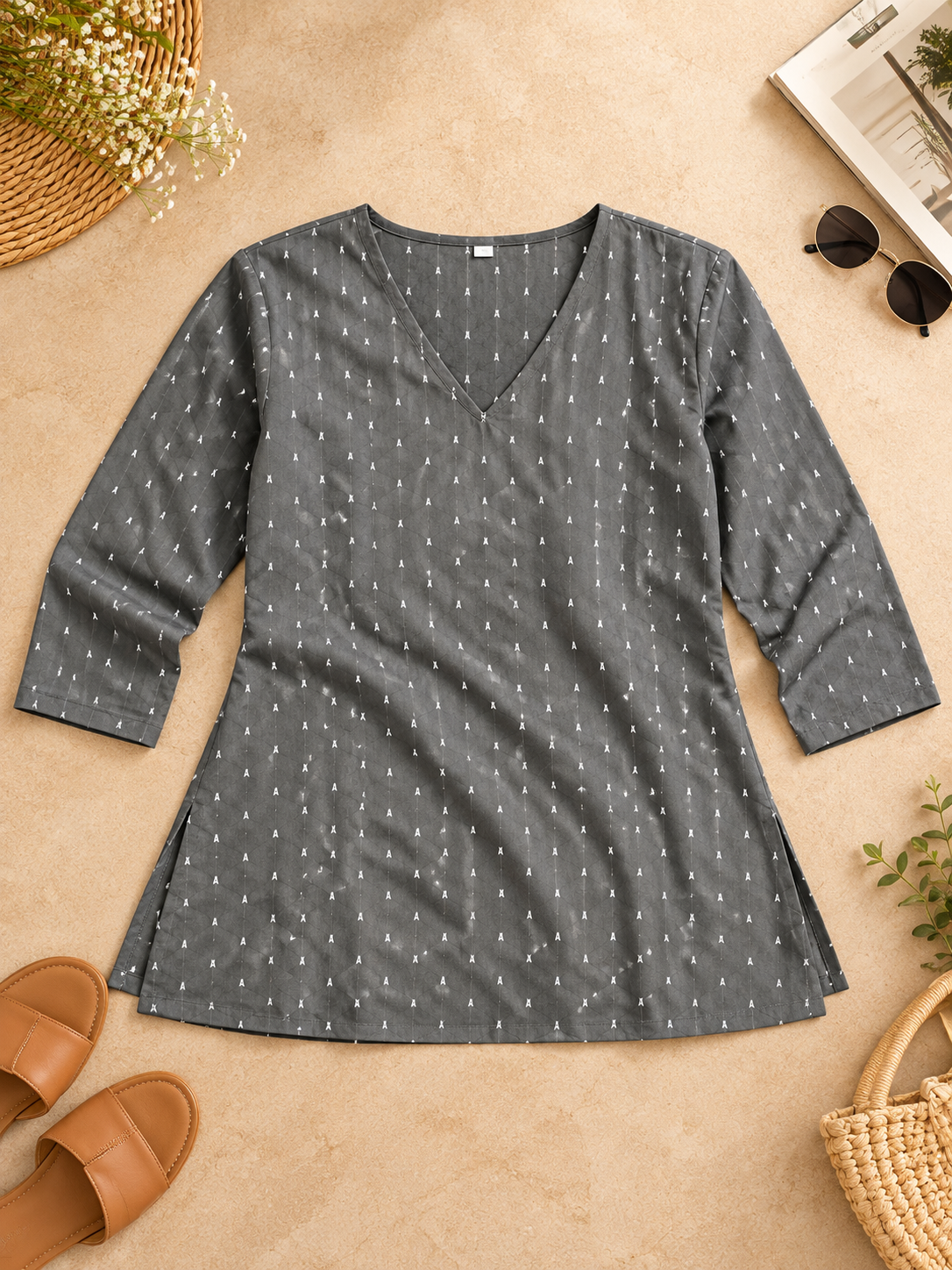 Ziva Grey Motif Short Top