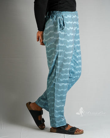 Ikkat Straight Pant-SKY BLUE LINE