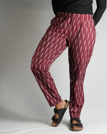 Ikkat Straight Pant-BRICK RED