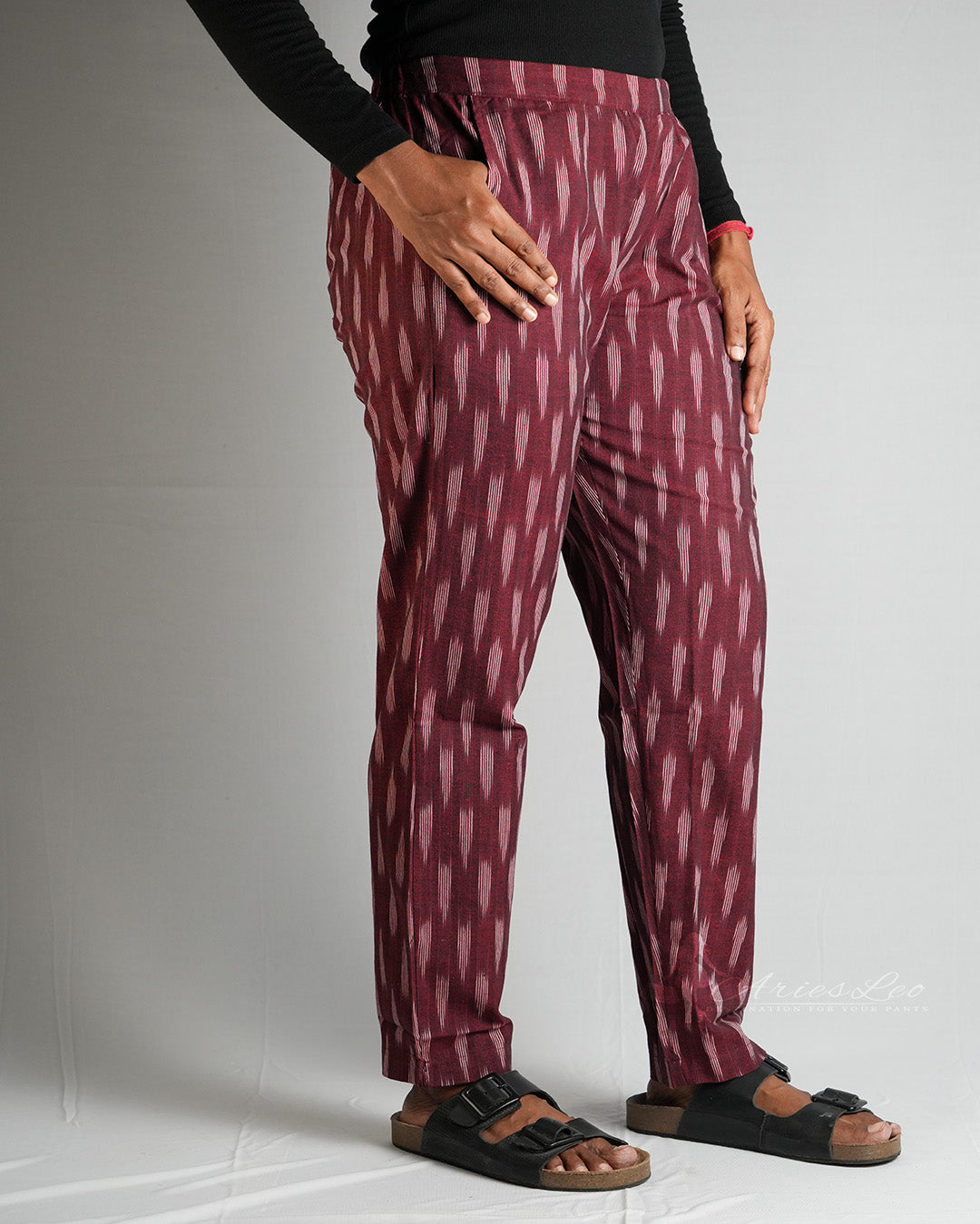 Ikkat Straight Pant-BRICK RED
