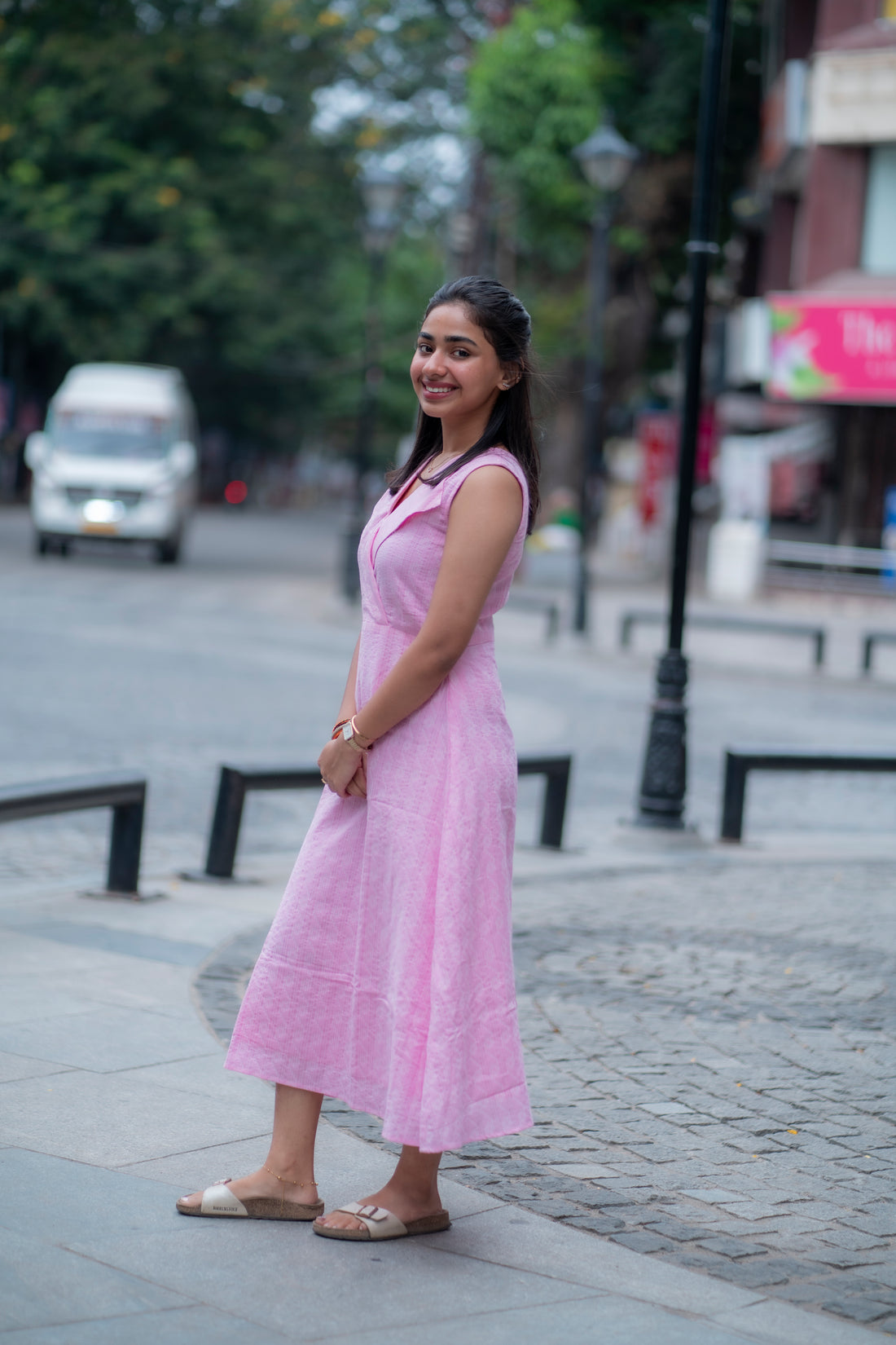 Elina Blush Pink Cotton Dress