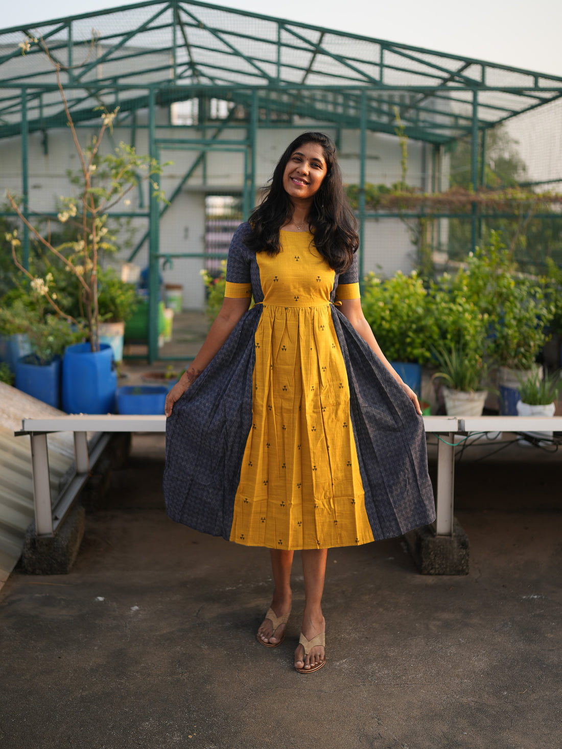 Naira Mustard Cotton Dress