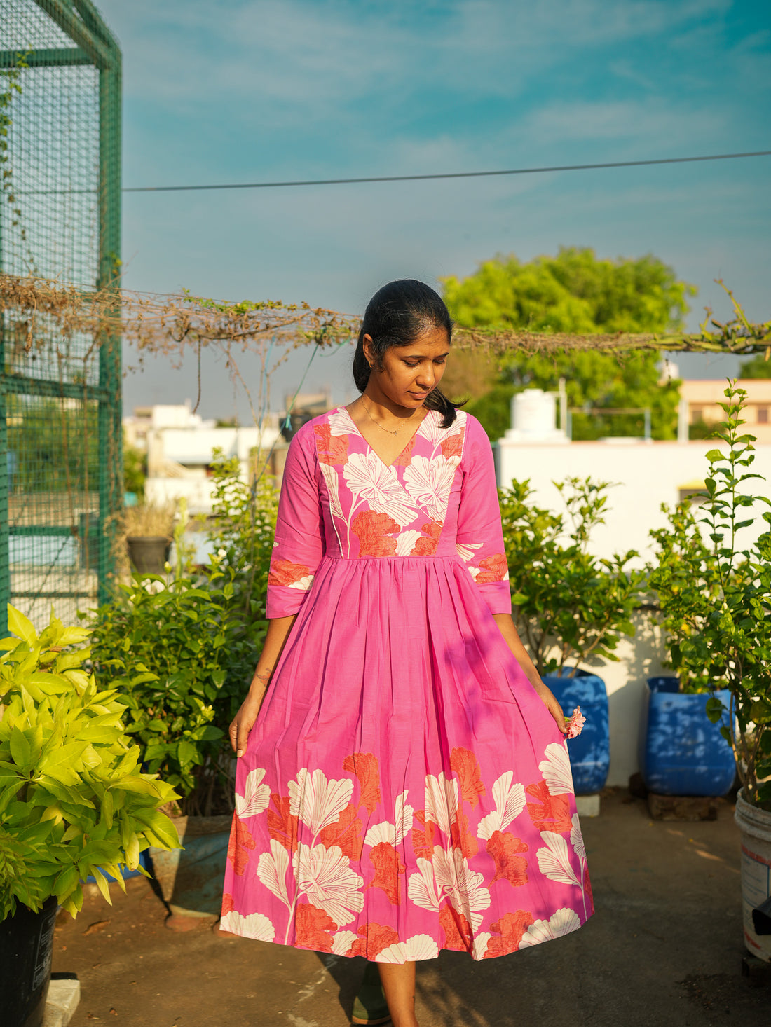 Roselle Pink Floral Cotton Dress