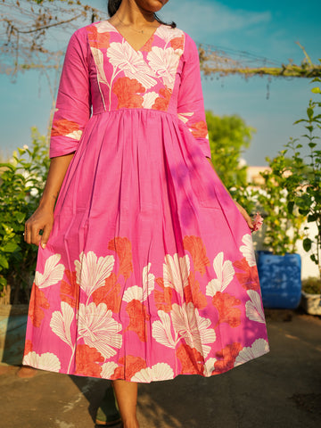 Roselle Pink Floral Cotton Dress