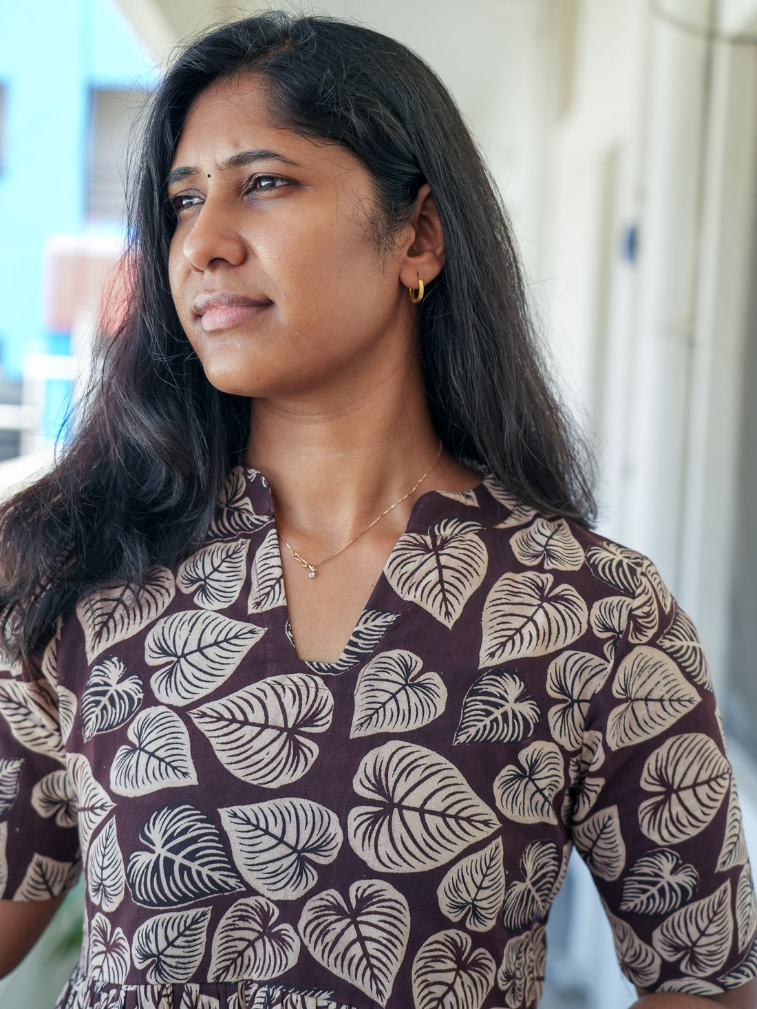 Kalamkari leaf Dress- chocolate brown