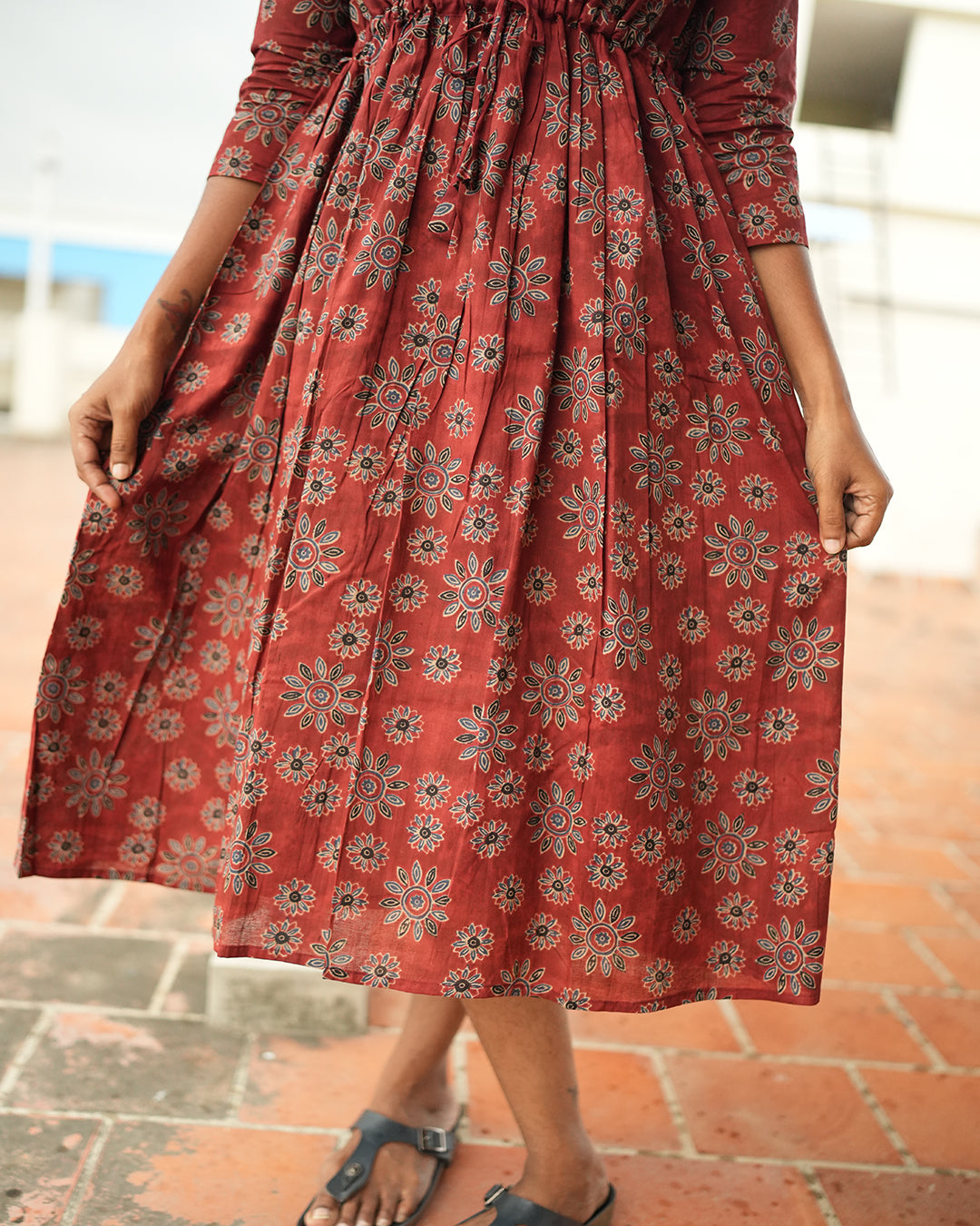 Ira Maroon Floral Cotton Dress