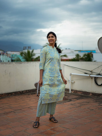 Ira Sage Blue Cotton Co-ord Set