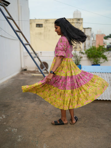Tara Pink & Mustard Cotton Dress