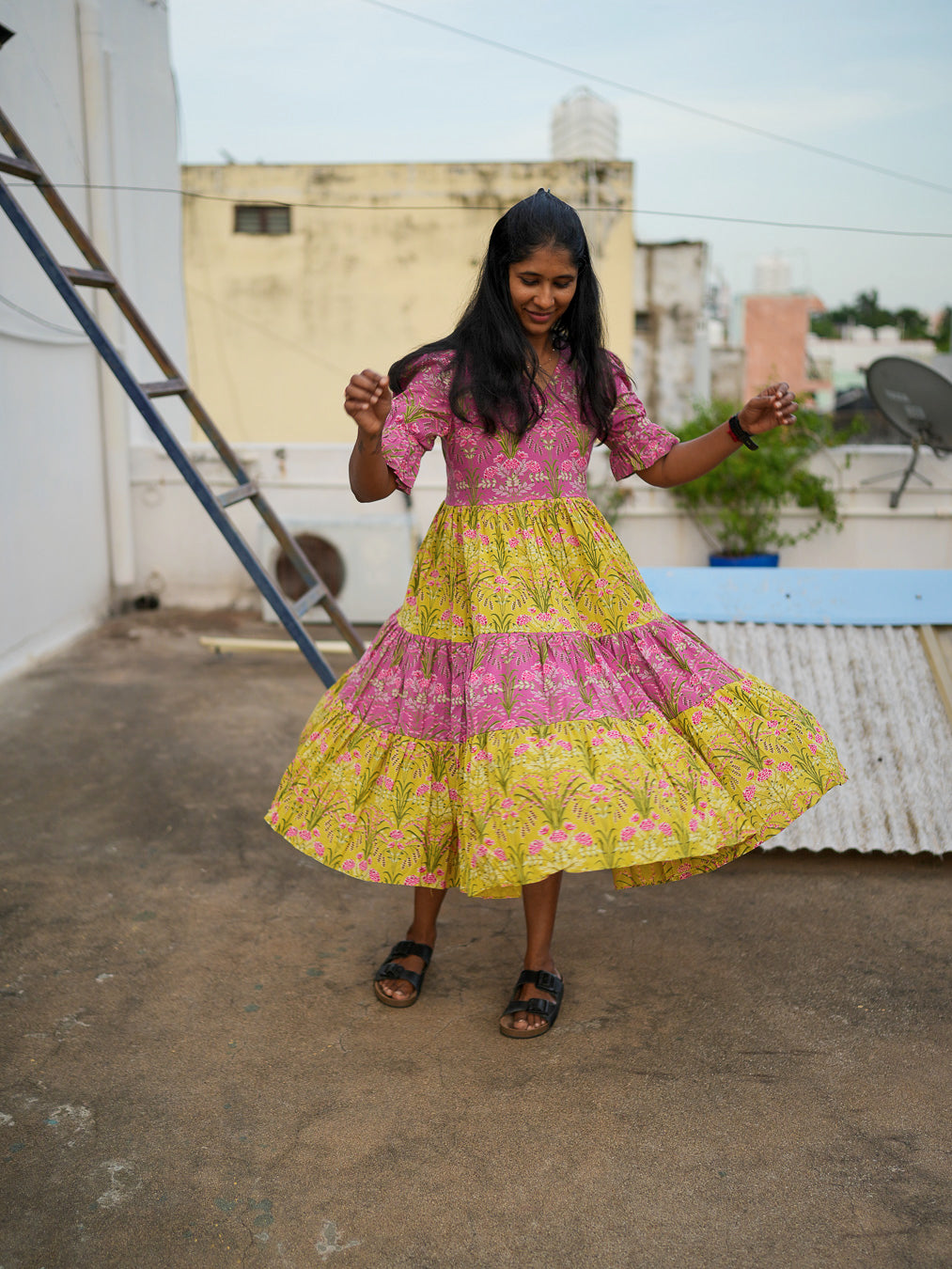 Tara Pink & Mustard Cotton Dress