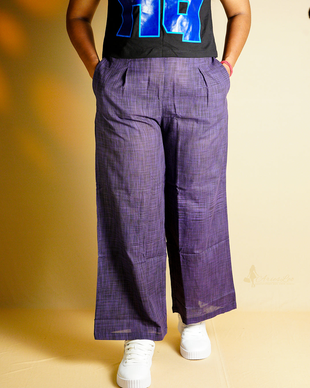 COTTON PALAZO-DEEP PURPLE LINES