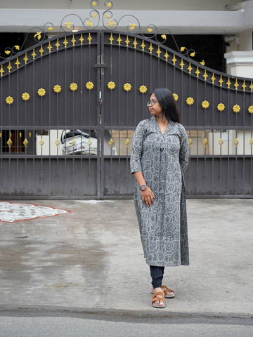Noor Grey Printed Straight-Cut Kurta