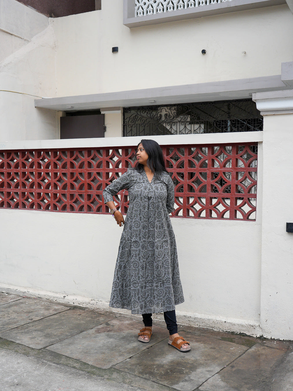 Noor Grey Printed Straight-Cut Kurta