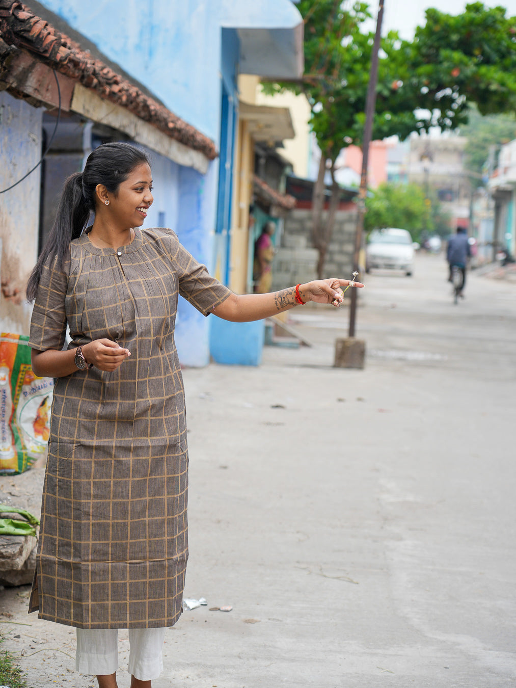 Mira Mocha Check Kurthi