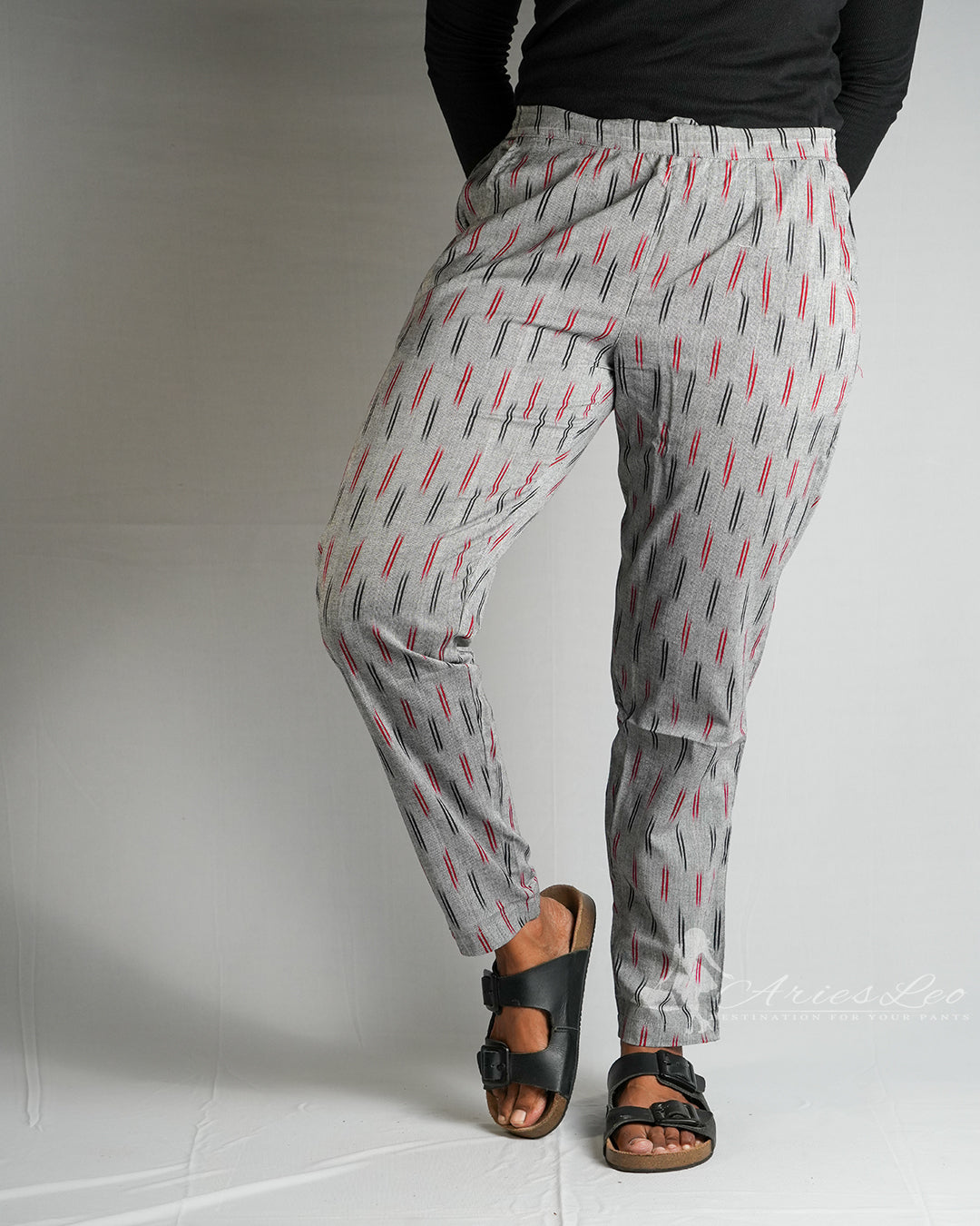 Ikkat Straight Pant-GREY
