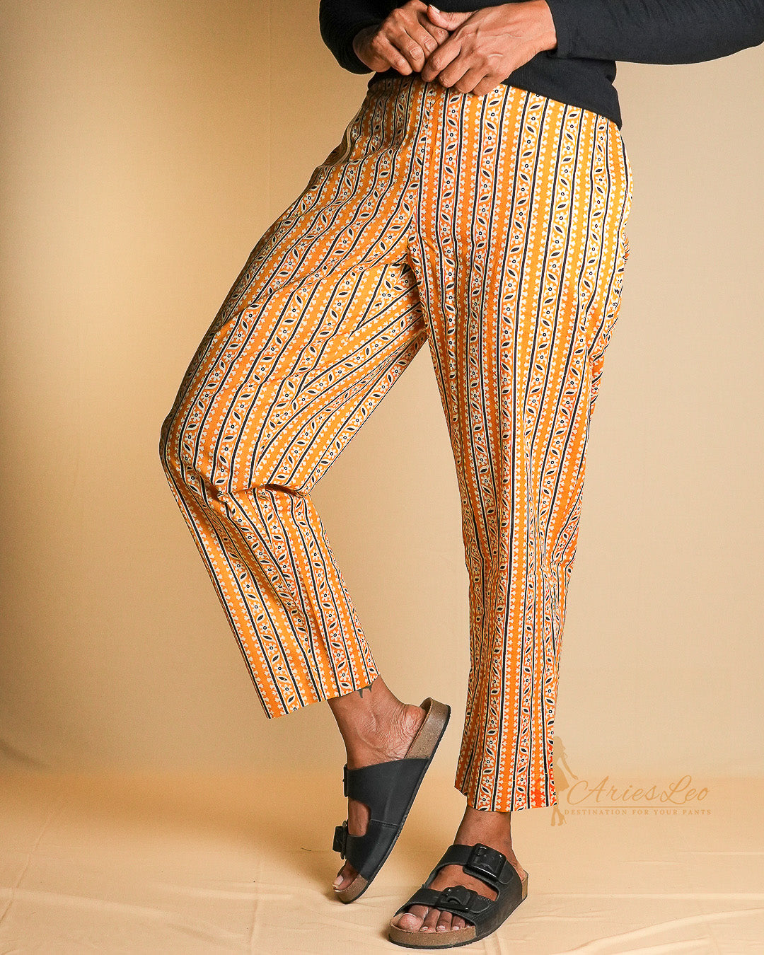 PRINTED STRAIGHT PANTS-GOLDEN