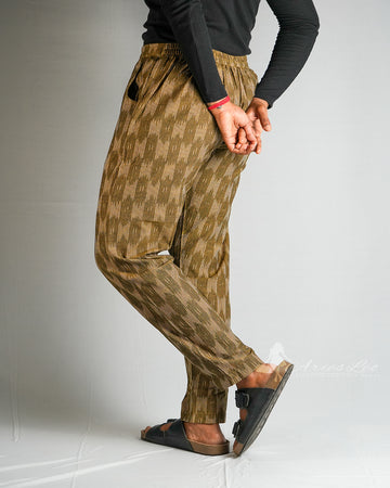 Ikkat Straight Pant-HENNA GREEN