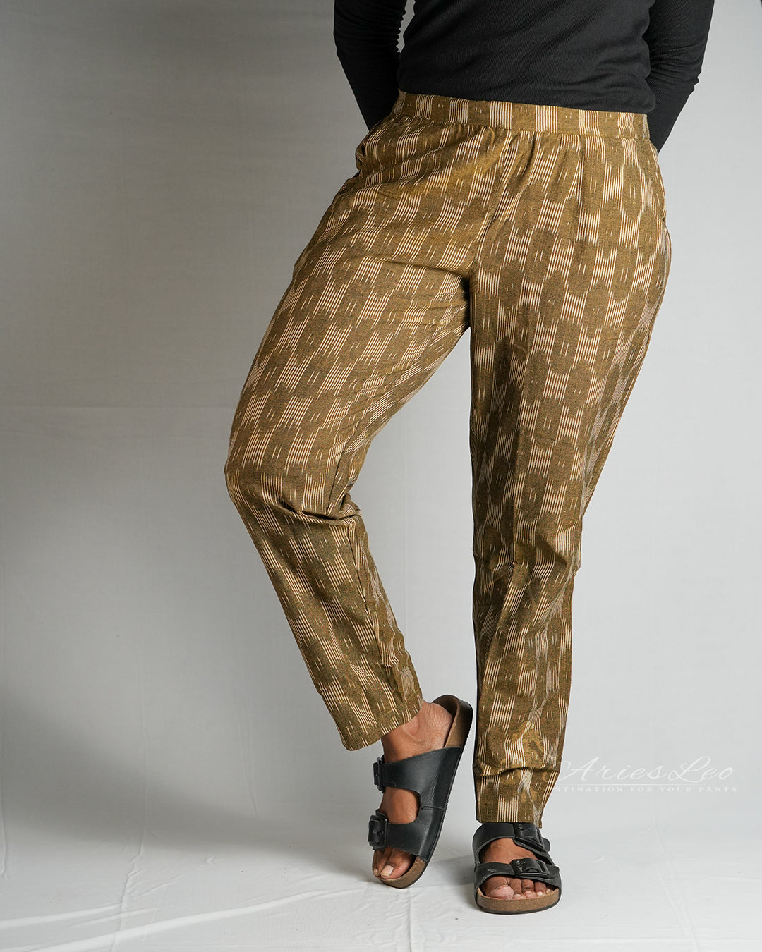 Ikkat Straight Pant-HENNA GREEN