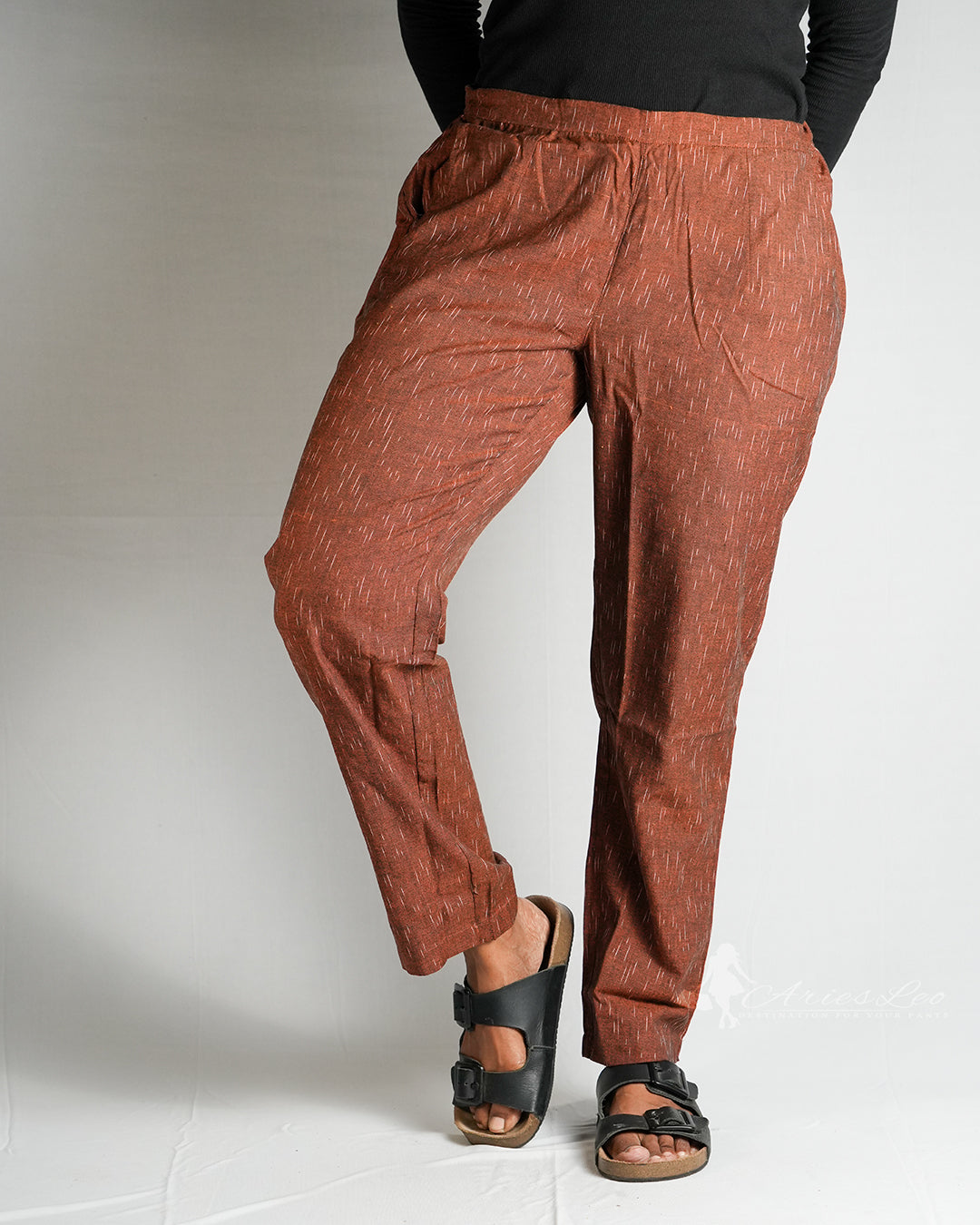 Ikkat Straight Pant-BROWN 2