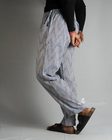 Ikkat Straight Pant-BLUE GREY