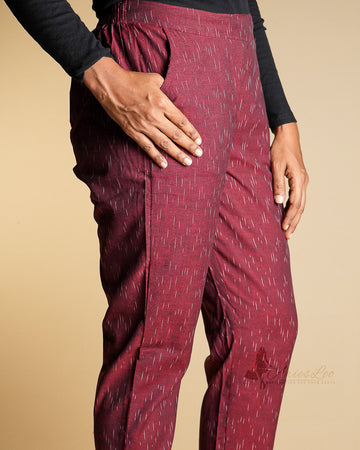 Ikkat Straight Pant-MAROON