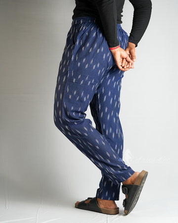 Ikkat Straight Pant-NAVY BLUE