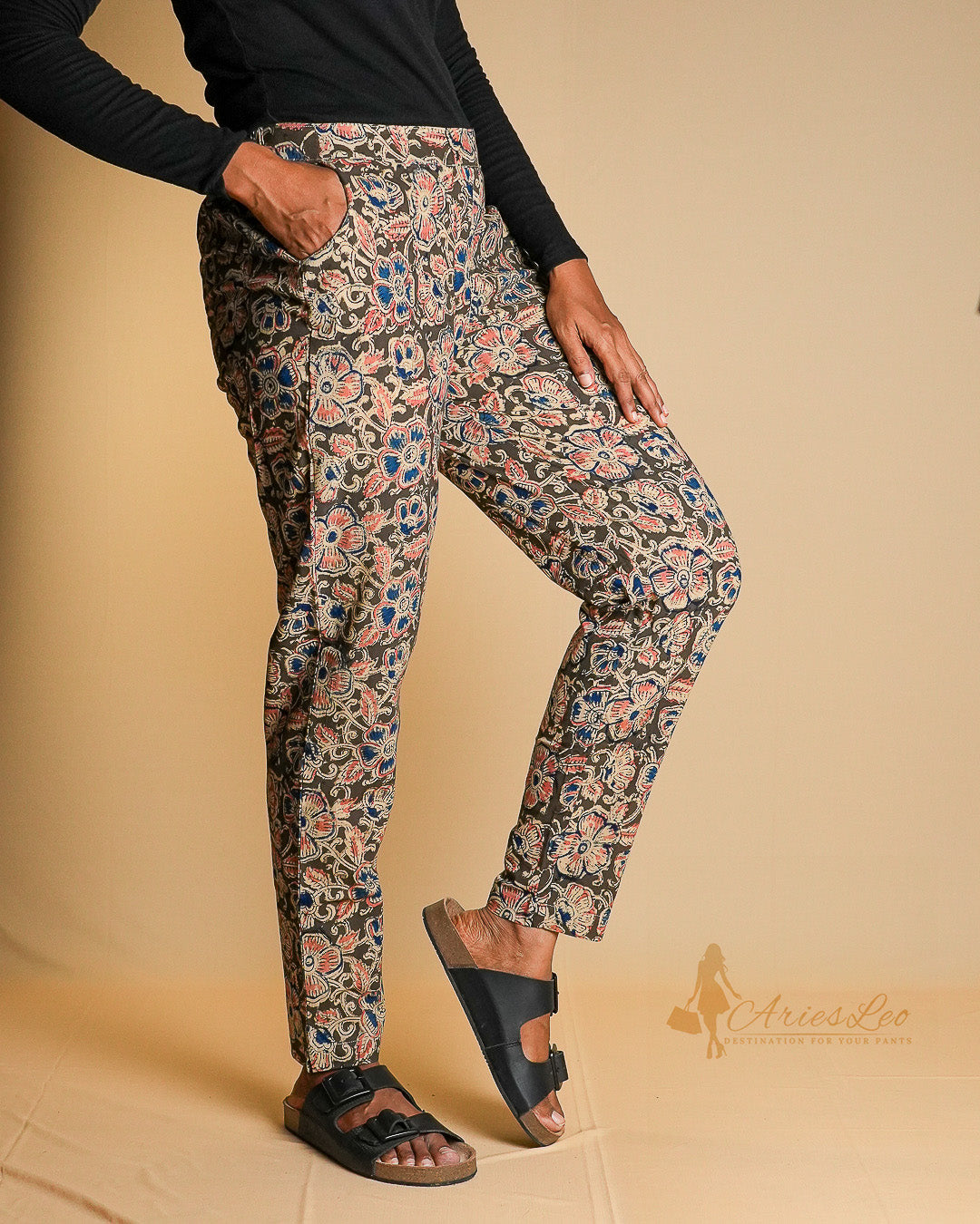 KALAMKARI STRAIGHT CUT PANTS-GREEN