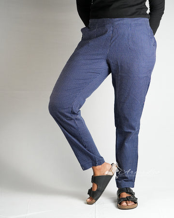 KANTHA STRAIGHT PANTS-BLUE