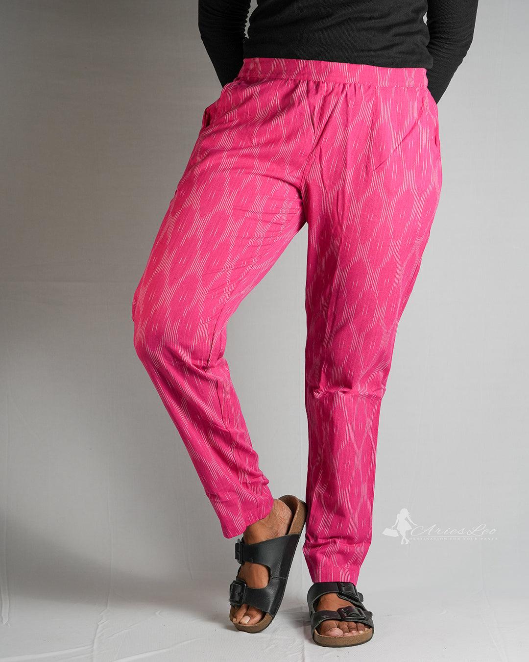 Ikkat Straight Pant-PINK
