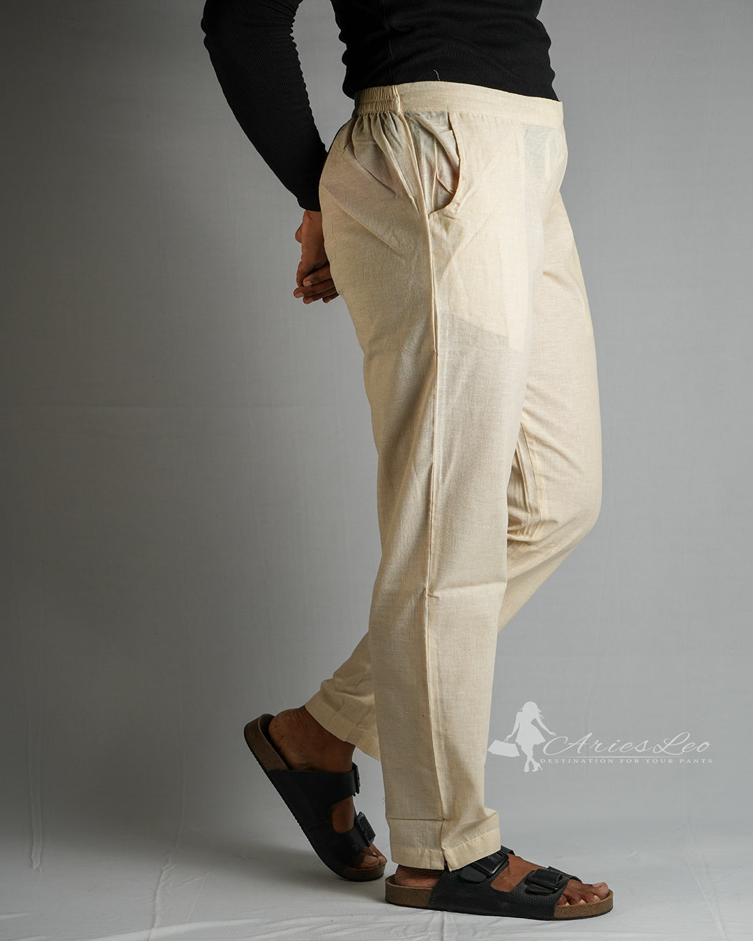Plain straight cut pant -BEIGE