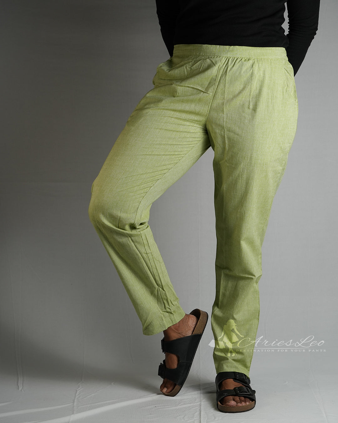 Plain straight cut pant -PISTA GREEN