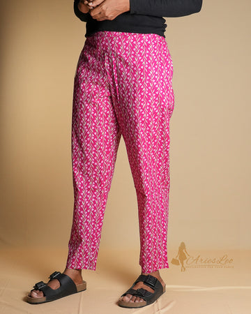 PRINTED STRAIGHT PANTS-PINK