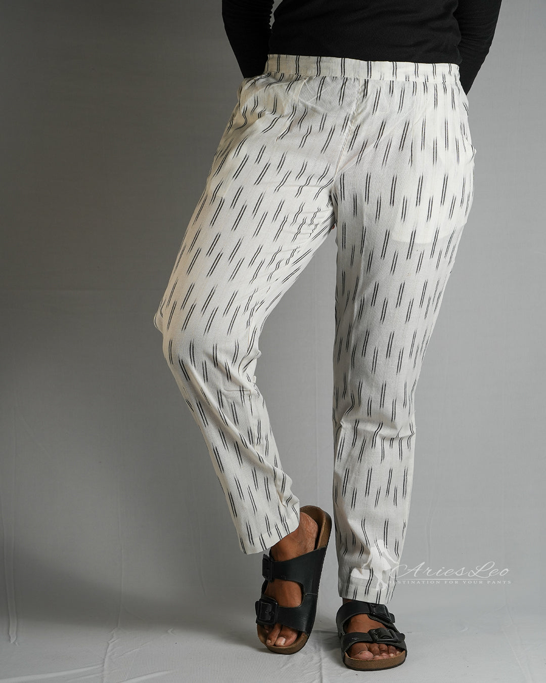 Ikkat Straight Pant-WHITE LINES