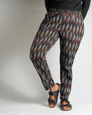 Ikkat Straight Pant-BLACK-WYR