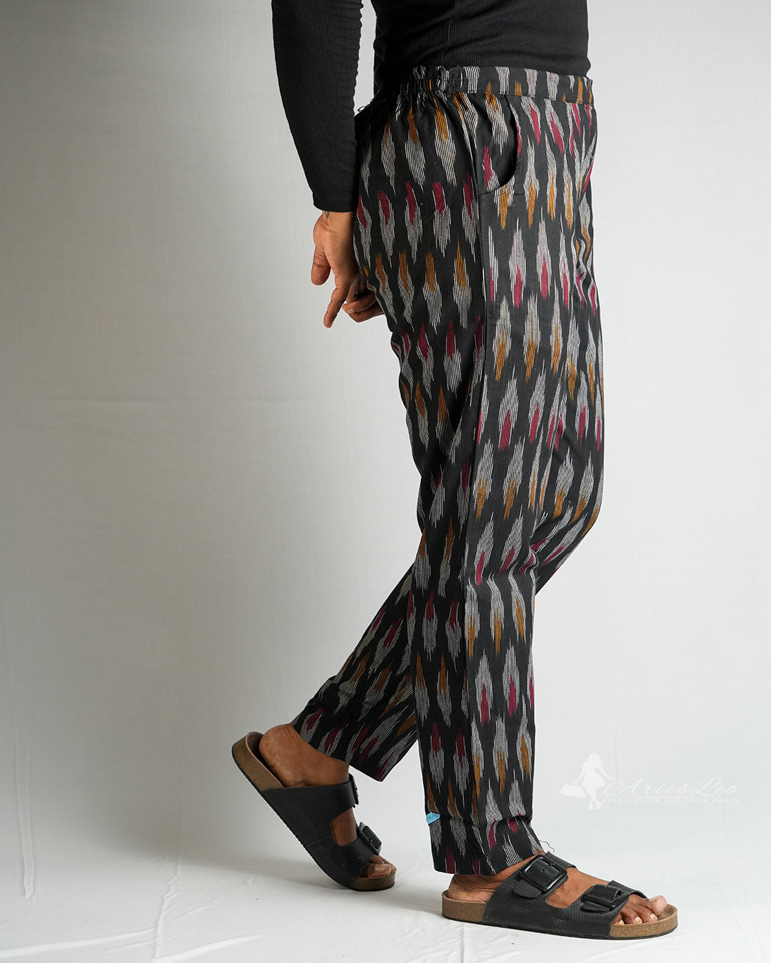Ikkat Straight Pant-BLACK-WYR