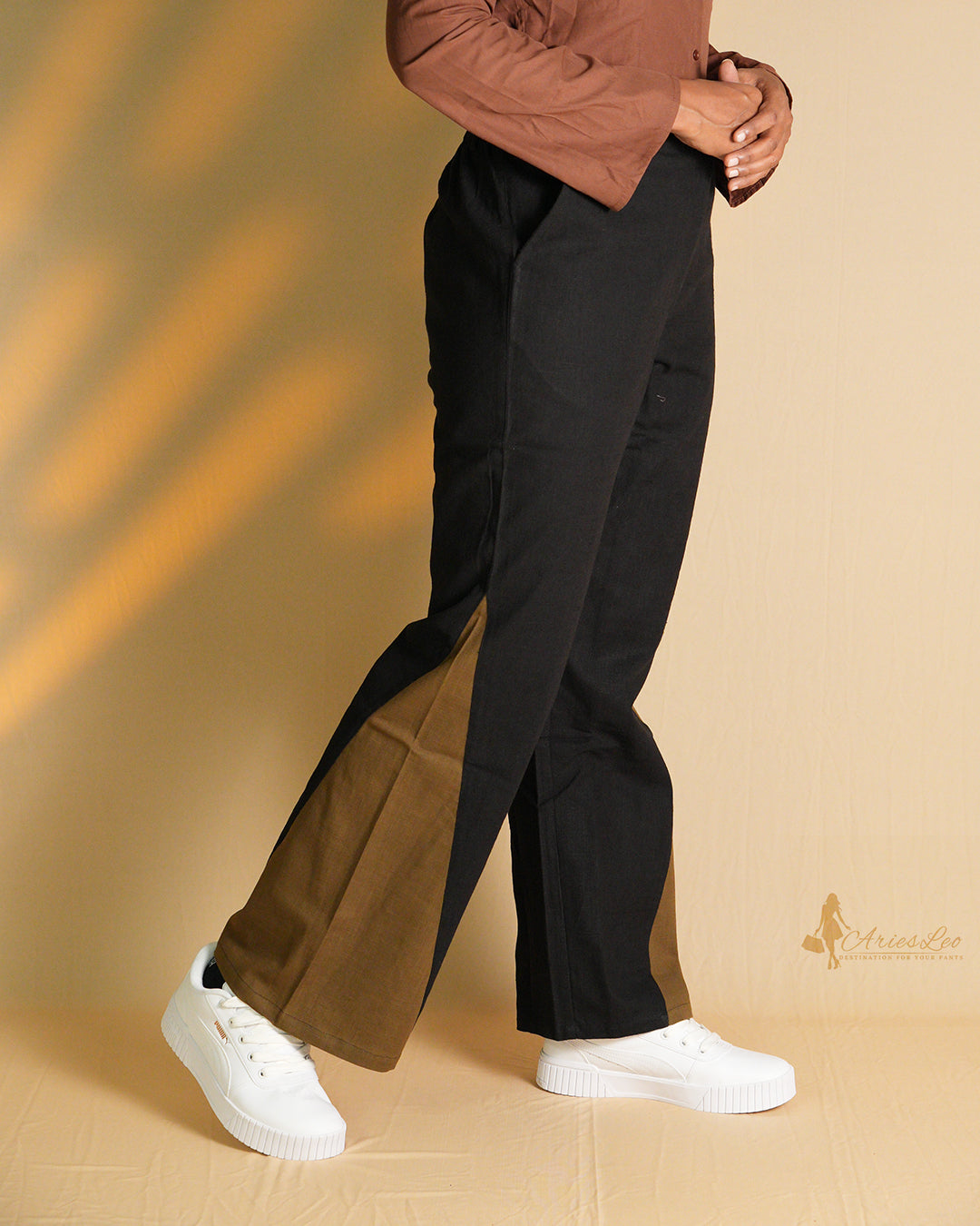 KADHI APPLIQUE PANTS - BLACK WITH OLIVE GREEN